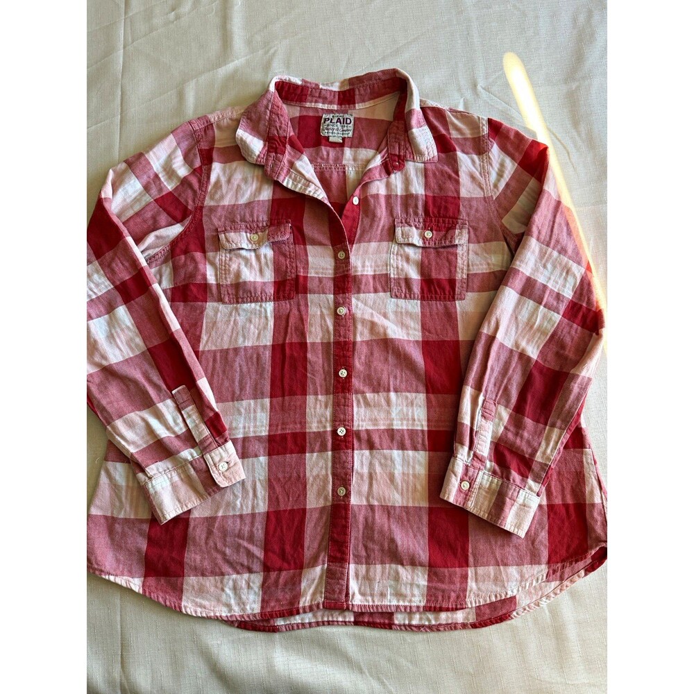 Old Navy Men's Red/White Plaid Button-Down Long Sleeve Cotton Woven Shirt XL